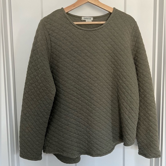Sweaters - Orvis: Olive Green Quilted Sweatshirt: Size Large
